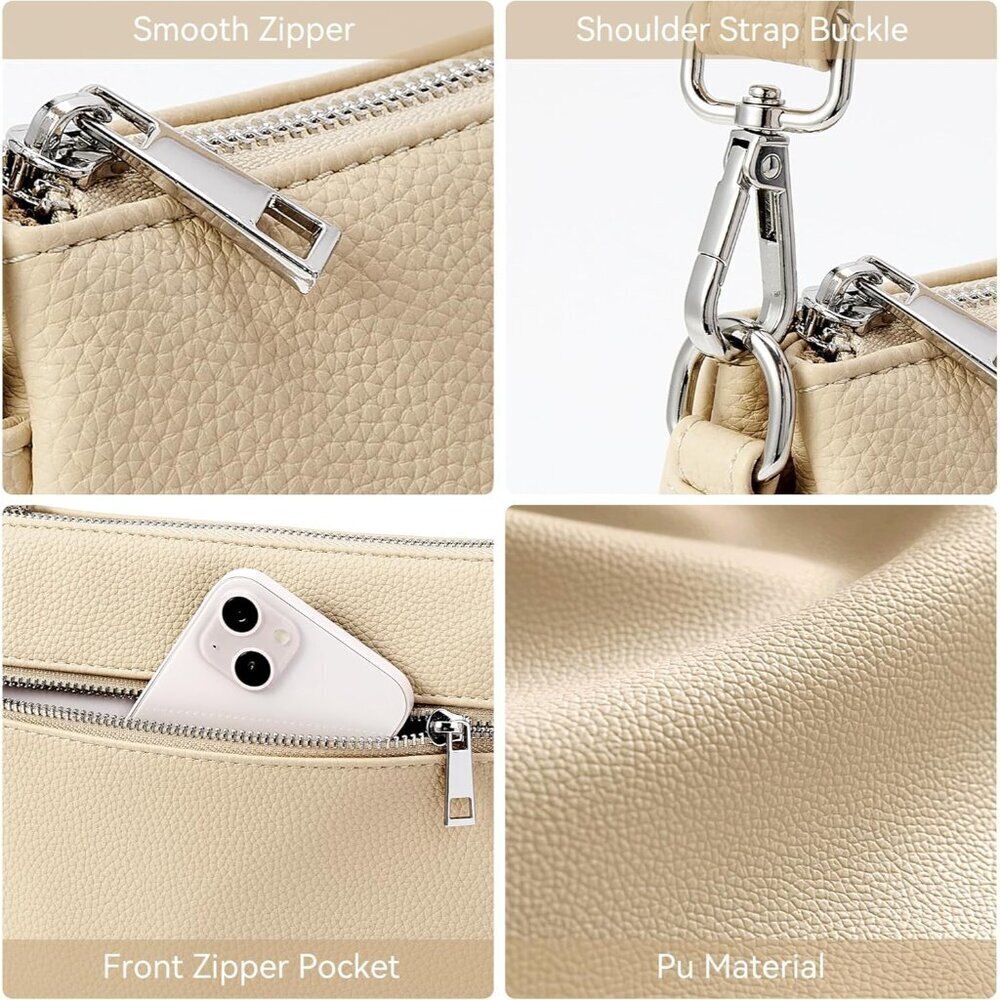 Vegan Leather Crossbody Bag Multi Pocket Zipper Shoulder Work Travel - Picture 5 of 7